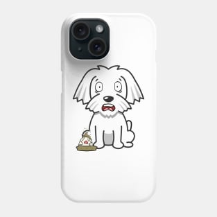 Funny white dog steps on a dirty diaper Phone Case