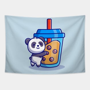 Cute Panda Holding Boba Milk Tea Cartoon Tapestry