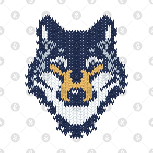 Fair isle knitting grey wolf // spot illustration // navy blue grey and yellow wolf by SelmaCardoso