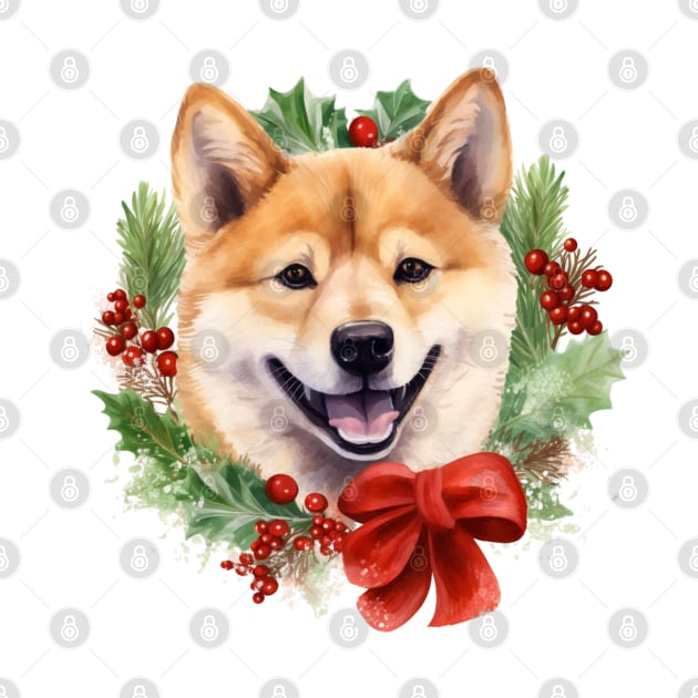 Christmas Shiba Inu Dog Wreath by Chromatic Fusion Studio