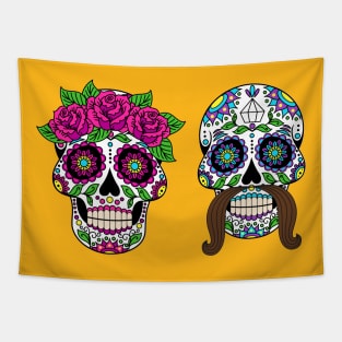 Couple Sugar Skulls Tapestry