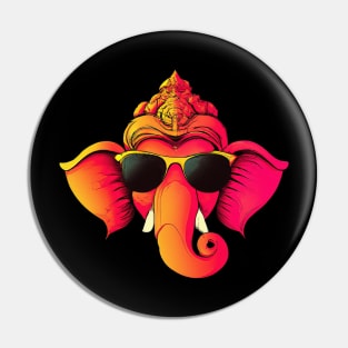 Ganesh Chaturthi Red Portrait Retro Indian Colorful Spiritual Pin