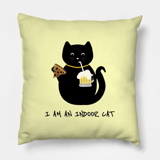 I am an indoor cat - Introvert cat - Indoorsy - black cat - pizza cat Pillow by Saishaadesigns