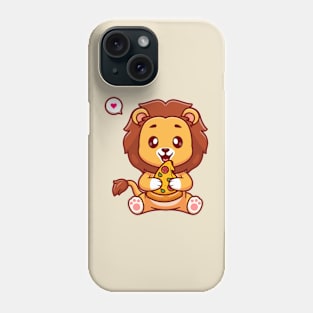 Cute Lion Eating Pizza Cartoon Phone Case