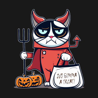 Grumpy Satan Cat 'Jus Gimma a Treat.' T-Shirt