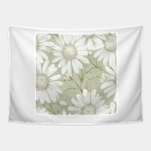 Antique Vintage White Ivory Daisy Floral Illustration Tapestry