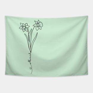 Minimalist  Line Art Drawing Daffodil March Birth Flower Tapestry