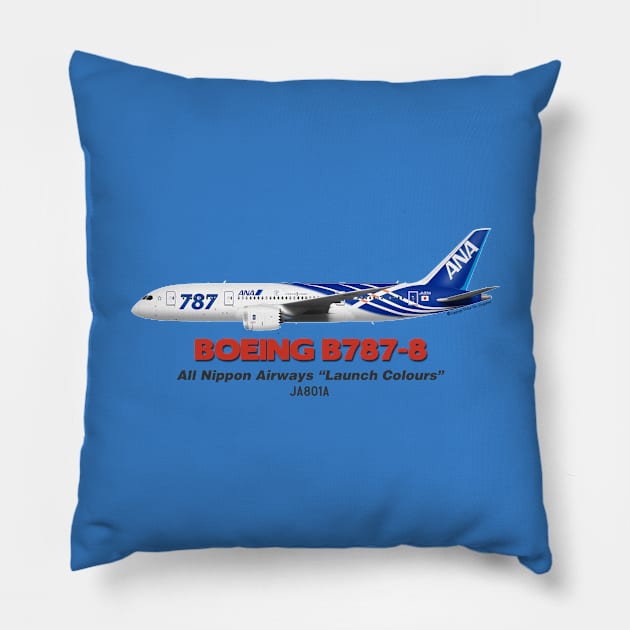 Boeing B787-8 - All Nippon Airways "Launch Colours" Pillow by TheArtofFlying