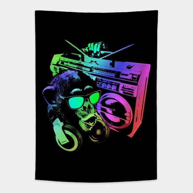 Neon Monkey Boombox Tapestry by Nerd_art