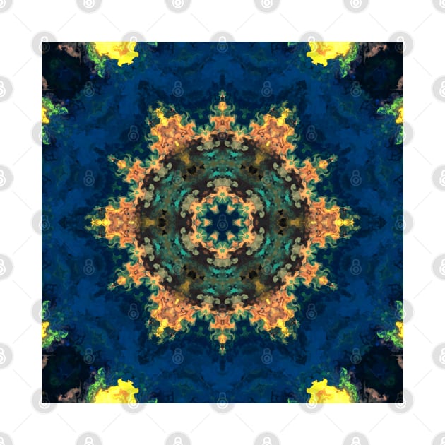 Psychedelic Kaleidoscope Yellow Blue and Green by WormholeOrbital