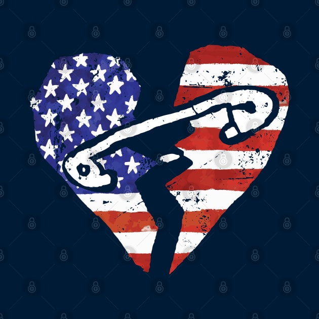 Divided America - Broken Heart Flag Safety Pin Vintage Style by Kushteez