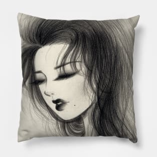 Portrait of a long hair girl 2017 Pillow