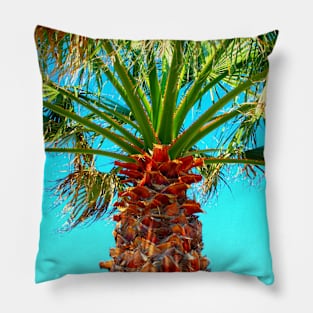 View at a palm tree against the sky Pillow