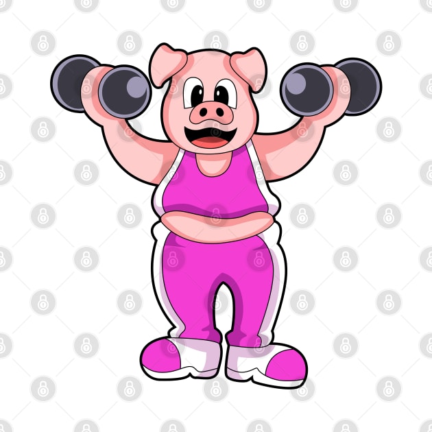 Pig at Bodybuilding with Dumbbells by Markus Schnabel