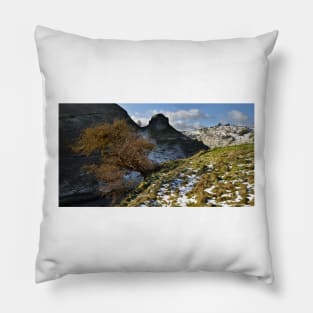 A Winter's day at Peter's Stone, Cressbrook Dale, England Pillow