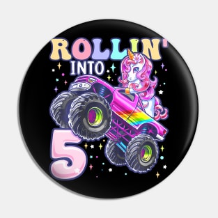 Unicorn Monster Truck 5Th Birthday 5 Year Old Girls Party Pin