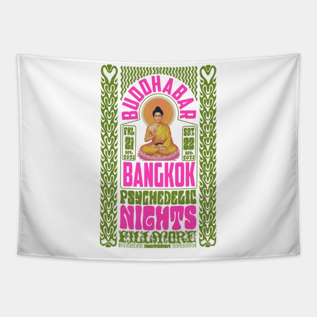 Psychedelic Nights at Bangkok Buddha Bar - Vintage Poster Design Tapestry by Boogosh