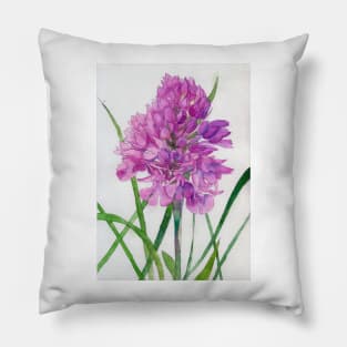 Pink wild orchid watercolour painting Pillow