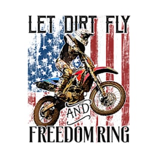 American Flag 4Th Of July Dirt Bike Motocross Racing T-Shirt