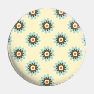 Retro Flower Pattern in light blue, brown, orange and cream Pin