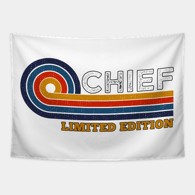 Funny Retro Vintage Sunset Chief Design  Gift Ideas Humor Job Title Limited Edition Tapestry by Arda