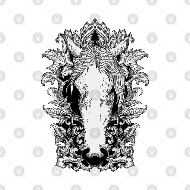 White Horse In Floral Victorian (Black) by mybeautypets