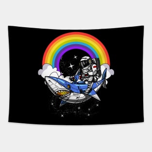 Space Astronaut Riding Shark Tapestry
