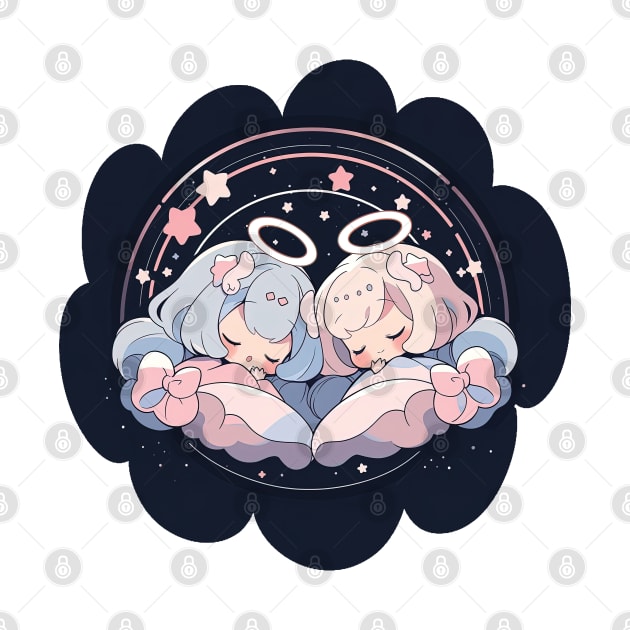 Adorable Anime Chibi Gemini Zodiac Sleeping Little Astro Girl by The Little Store Of Magic