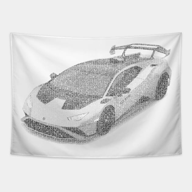 Lamborghini Huracan Sto - Grayscale version typographic art Tapestry by usastore