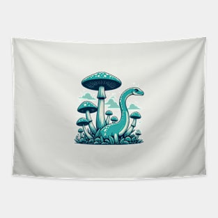 Cute simple Dinosaur Brontosaurus in Mushroom Garden Tapestry