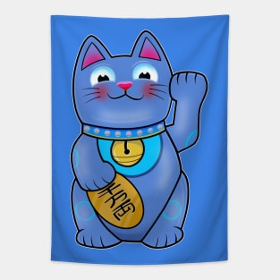 Blue For Career Sucess Maneki Neko Lucky Cat Tapestry