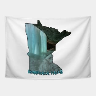 Minnesota State Outline (Minnehaha Falls in Winter) Tapestry