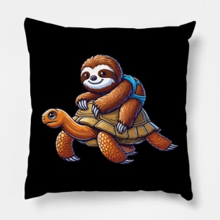 Cute Lazy Sloth Riding Tortoise Speed is Relative Pillow