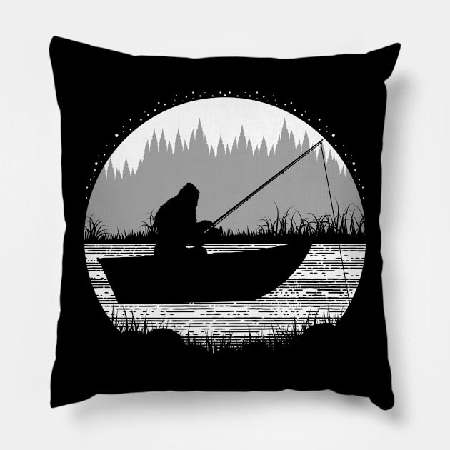 Boat Fishing Bigfoot Pillow by Tesszero