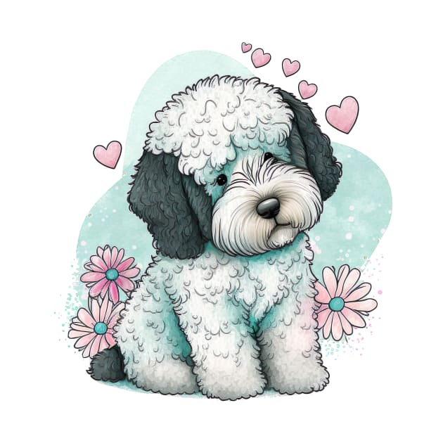 Valentines sheepadoodle pup - a Furr-fect valentine gift for your dog-loving pet lover by UmagineArts