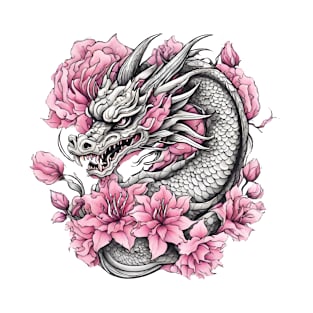 Oriental Dragon and Pink Flowers T-Shirt