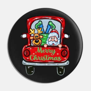 Santa and Rudolph Lighted Red Truck Christmas Yard Art 1 Pin