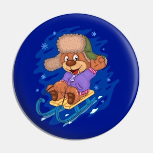 Teddy Bear Sledding Pin