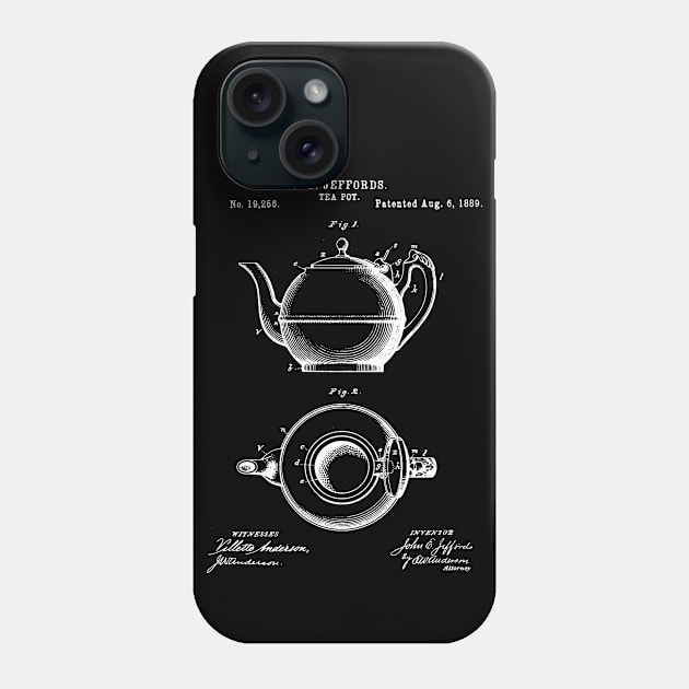 Tea pot patent 1889, vintage tea pot patent Phone Case by Anodyle