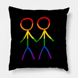 Stick figure drawing of two gay men holding hand, in rainbow colors for pride Pillow