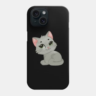 Grey cat with green eyes Phone Case