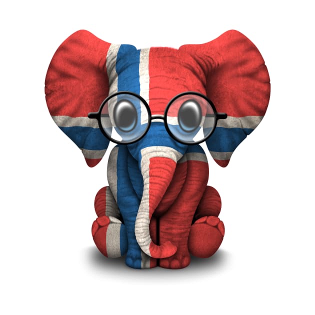 Baby Elephant with Glasses and Norwegian Flag by jeffbartels