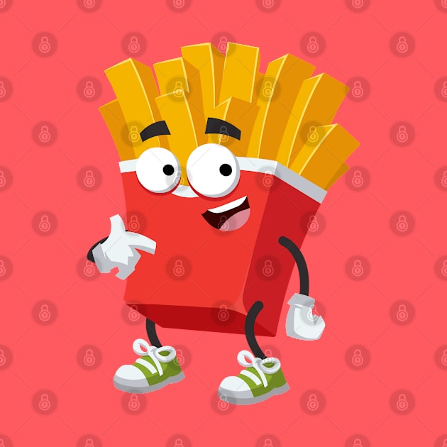 cartoon paper packaging french fries mascot showing himself by VizRad