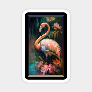 Flamingo Vibrant Tropical Flower Tall Digital Oil Painting Portrait Magnet