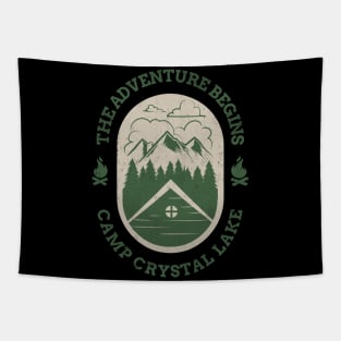 The Adventure Begins Camp Crystal Lake Retro Halloween Design Tapestry