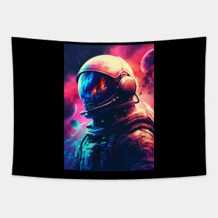 Neon Astronaut Space Galaxy Tapestry