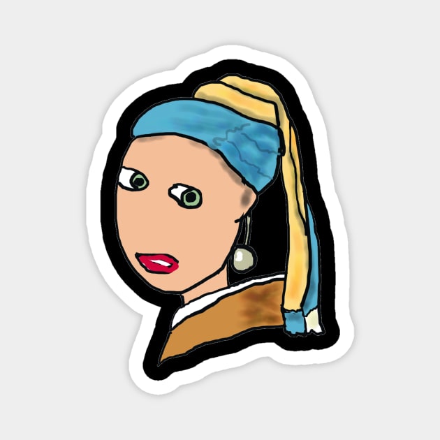 Girl With A Pearl Earring Magnet by Mark Ewbie