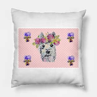 Llama with Viola Flowers Pillow