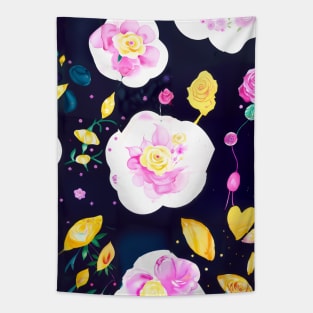 Pink and Yellow Flower Watercolor abstract art Tapestry