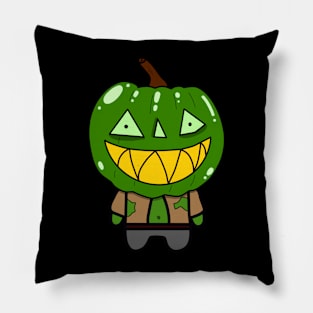 Green Zombie Pumpkin Man of Halloween Pillow